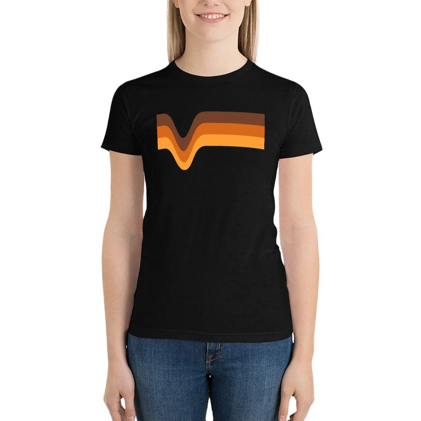 

70s 70’s Stripes Brown Orange Yellow T-Shirt shirts graphic tees Aesthetic clothing workout t shirts for Women