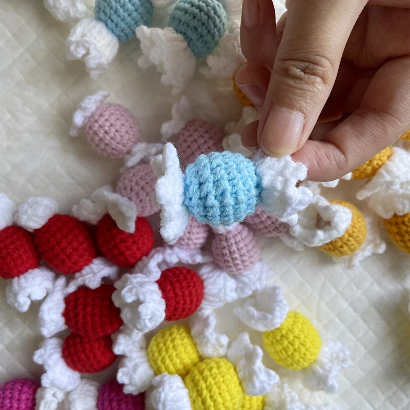 10PCS Handmade Crochet Wool Colorful Candy Hairpin Ornament Accessories Cute Candy Decorations Knitting Supplies 4.5CM