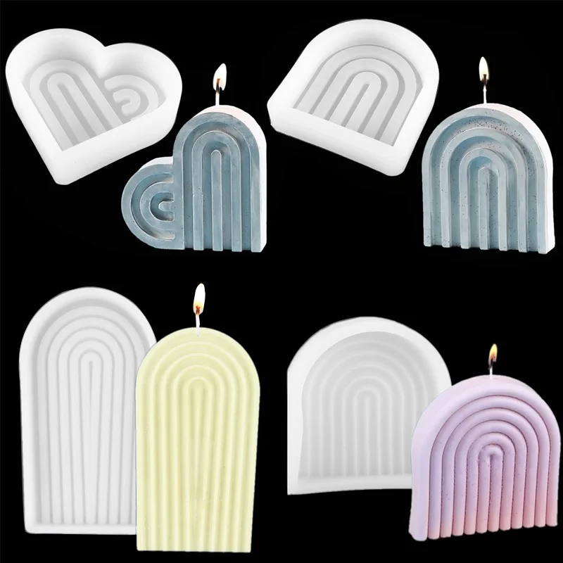 Simple Lines Arch Heart Silicone Candle Mold Geometric Rainbow Shape Aromatherapy Gypsum Soap Making Tools Home Decorative Art