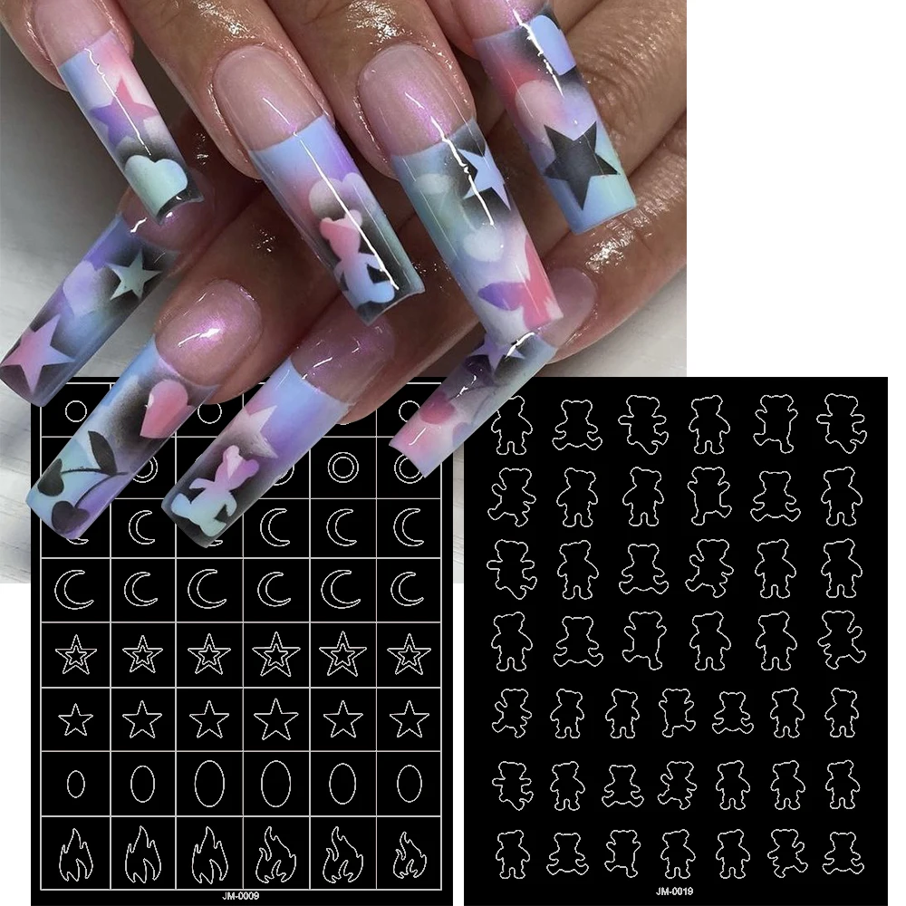 

24 Style Star Moon Heart Airbrush Nail Art Stencils Snowflakes French Nail Model Decals DIY Self-Adhesive Stencil Tools Stickers