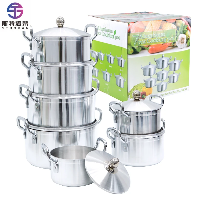 

Heavy Thick 7 Aluminum Pot Cookware Sets Jogo De Panela Casseroles 16-28CM Large Kitchenware Soup Stock Pots Pan Set