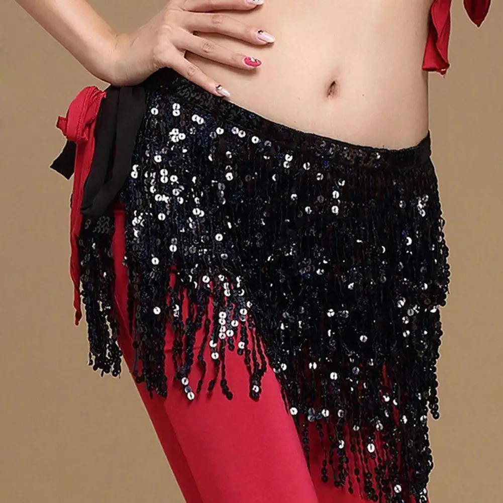 Sexy Skirt Women Sequins Glittery Belly Dance Hip Scarf Tassel Fringe Dancewear Viscose Belly Dance Hip Scarf for Belly Dance