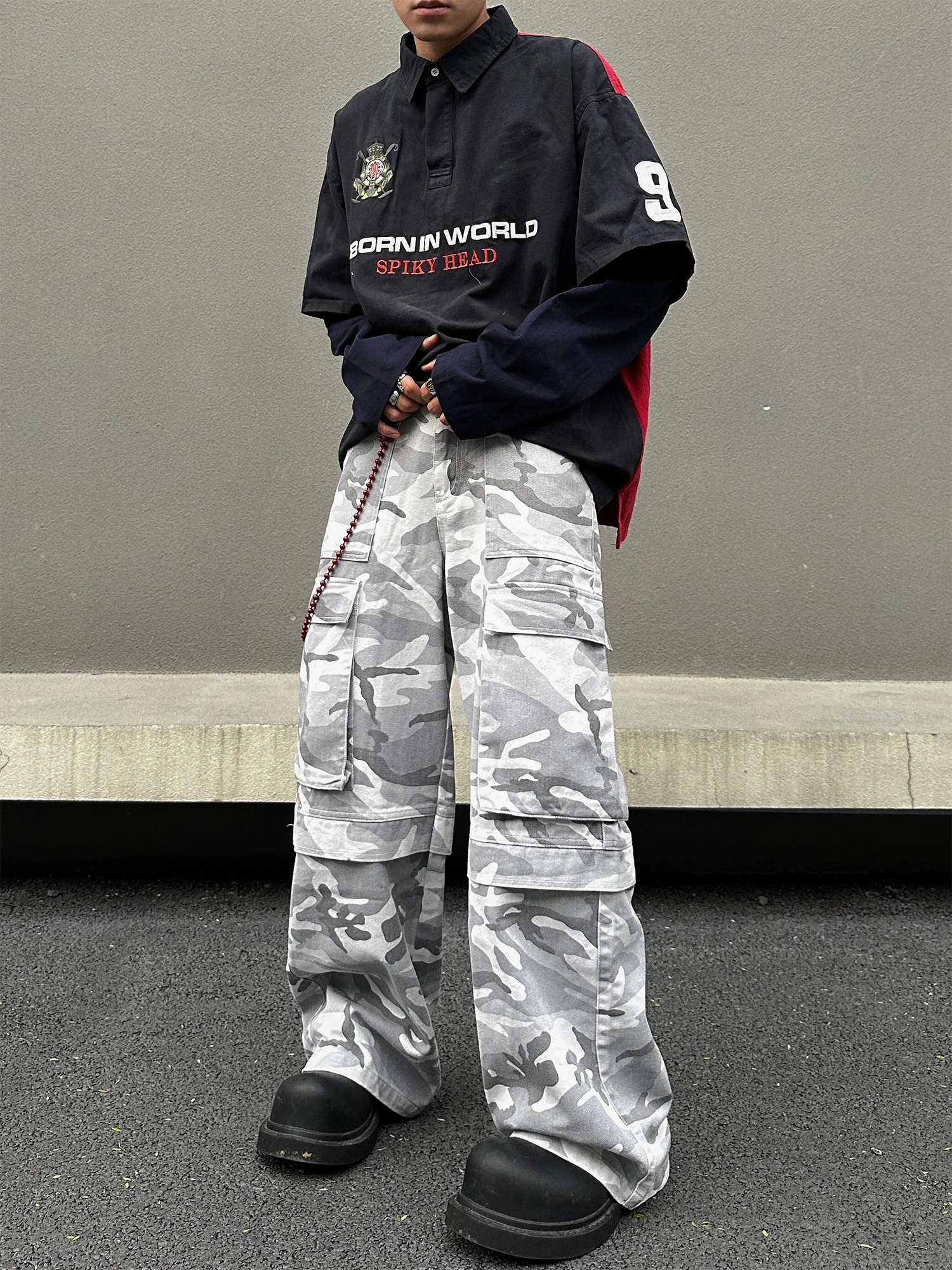 

American High Street Camouflage Multi-ket Straight Leg Workwear Pants Men's Retro Functional Loose Wide Leg Casual Long Tr...