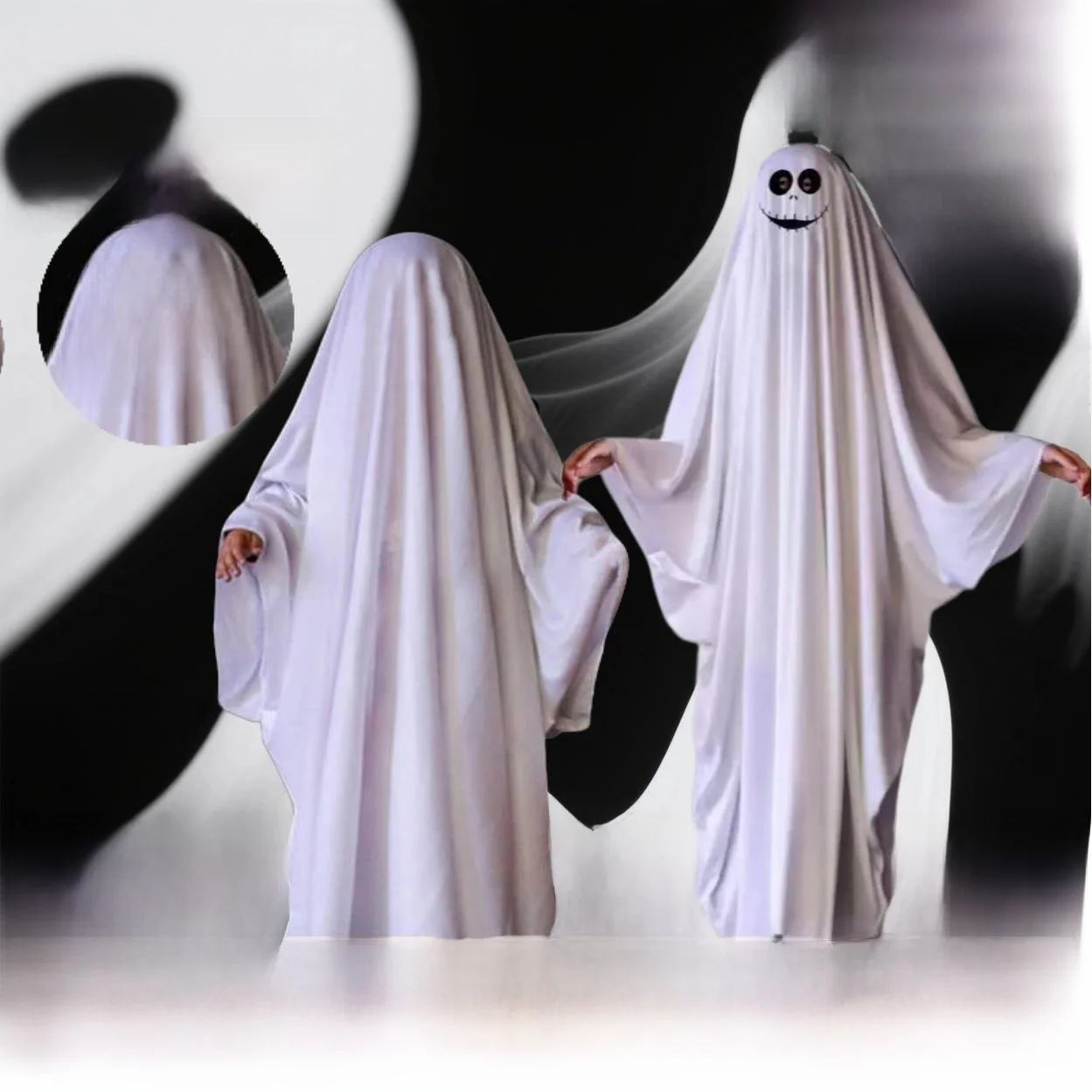 

Белый халат призрака на Хэллоуин, костюм для взрослых и детей, маскарадная танцевальная одежда, трансграничное вечернее платье из искусственного материала