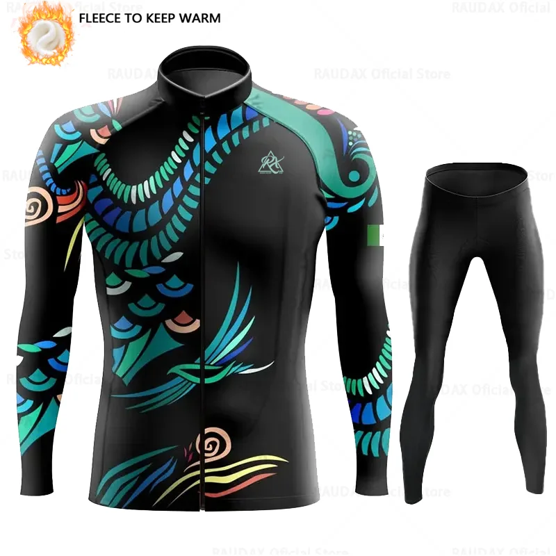 RAUDAX Long Sleeves Cycling Jerseys Set Men\'s Winter Thermal Fleece Bicycle Cycling Clothing Warm Mountain Bike Cycling Jackets