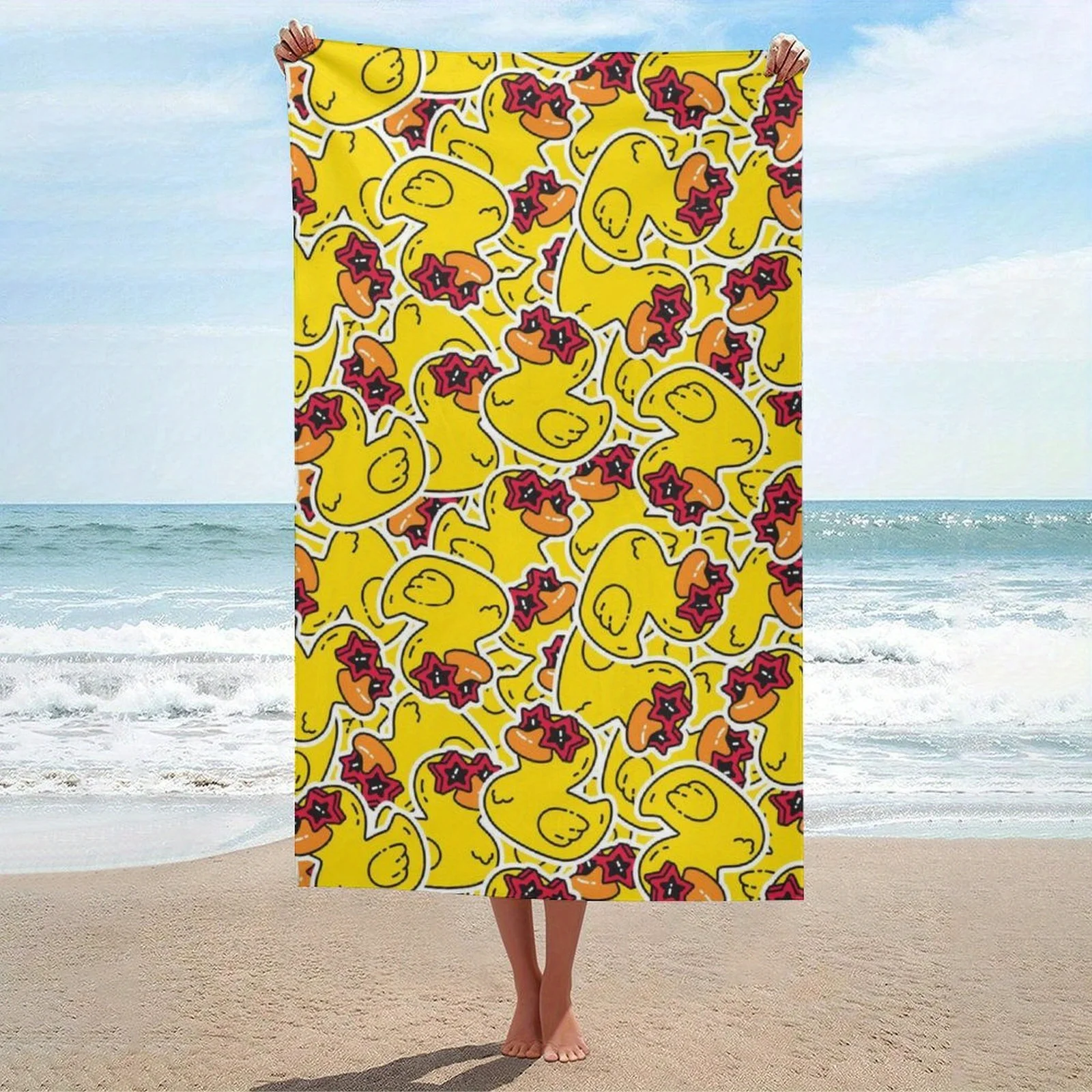 Funny Cartoon Rubber Yellow Duck with Fashion Glasse Pattern Beach Towel Summer Beach Camping Swimming Pool Travel Essentials