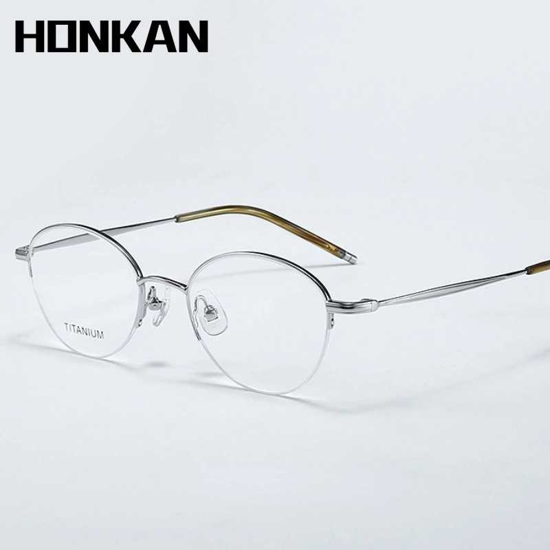 

HONKAN Titanium Glasses Korean Style Comfortable MenGlasses Retro Half Frame Round Eyewear Optical Eyeglasses Women Prescription