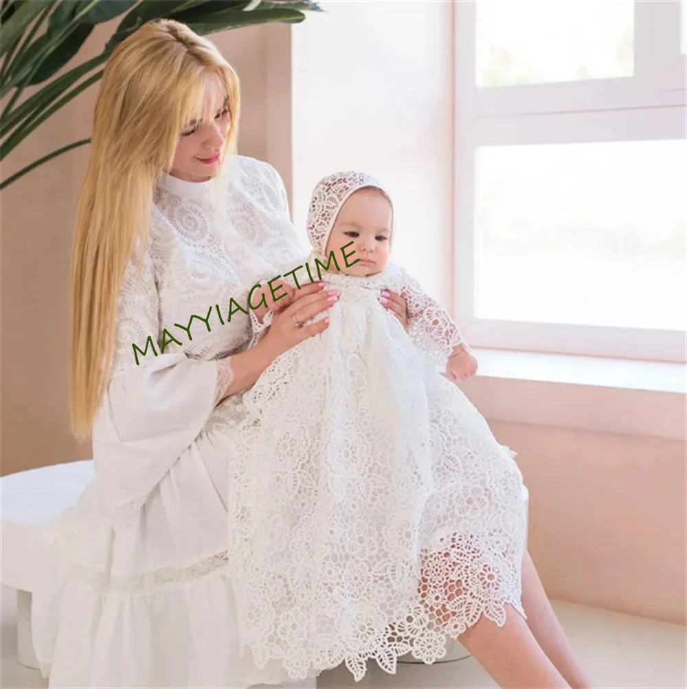 

White Baptism Dress for Baby Girl Flower Girls Dresses Lace Long Sleeve Outfit Christening Gowns Toddler Blessing Dress