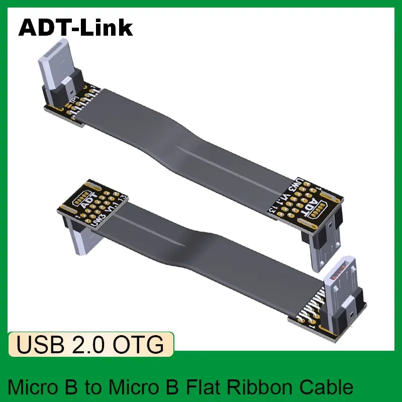 ADT-Link USB OTG 2.0 Male to Male Flat Data Extension Cable Micro-B to Micro-B FPV Ribbon USB Data Transfer Cable for Hard Drive