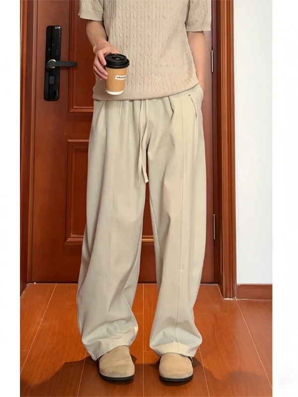 

Ice Silk Cool Feeling Pants Men's Summer Thin Breathable Loose Wide Leg Pants Lazy Style Straight Sport Pants Casual Trousers