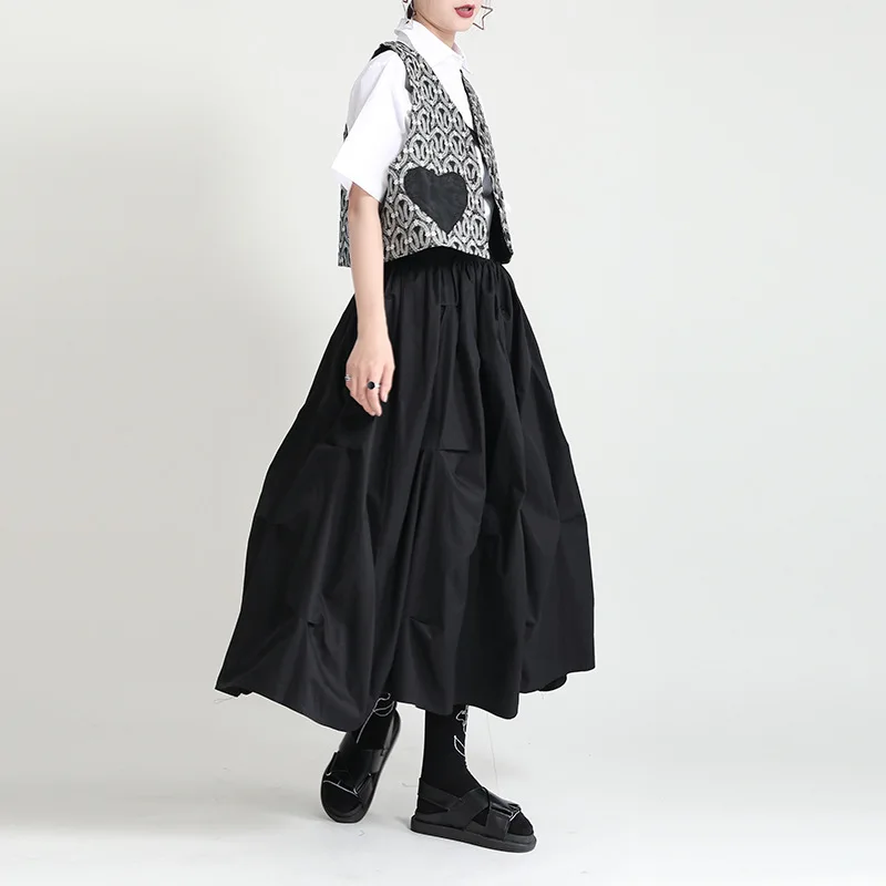 Women's Runway Fashion Spring Summer Black Irregularity Skirt Female Autumn Winter High Waist A-Line Skirt TB049