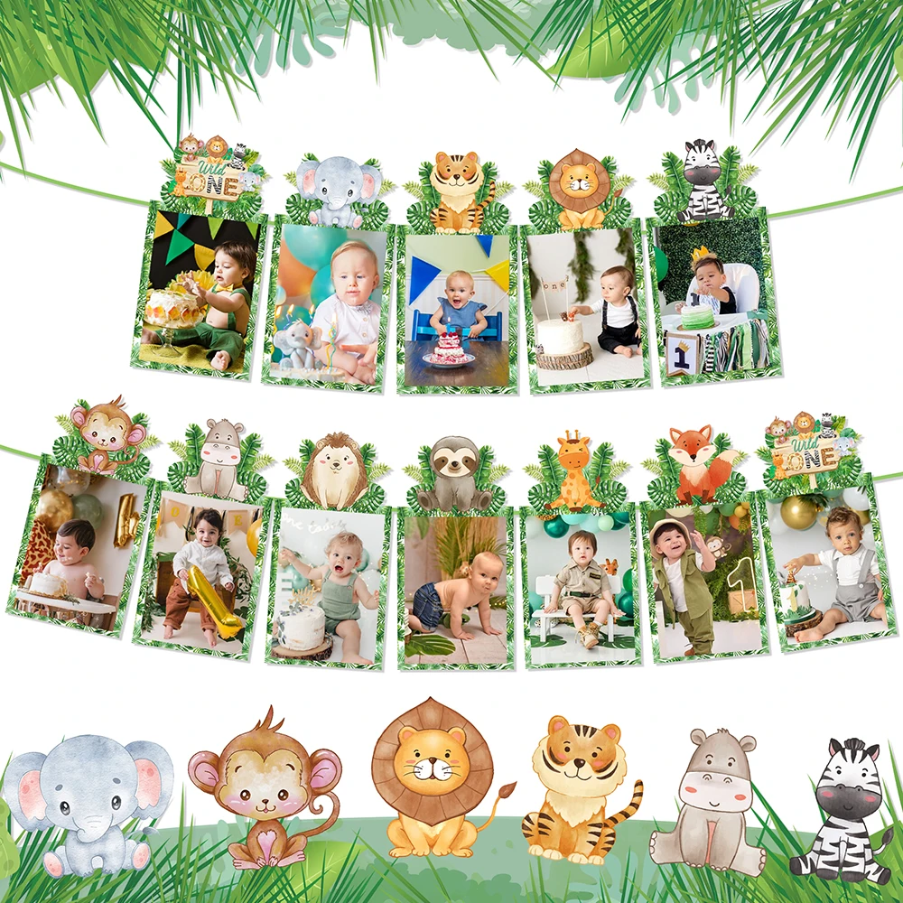 Jungle Birthday 1st Birthday Photo Bunting Banner Wild One Safari Themed Kids First Birthday Party Decor Baby Shower Supplies