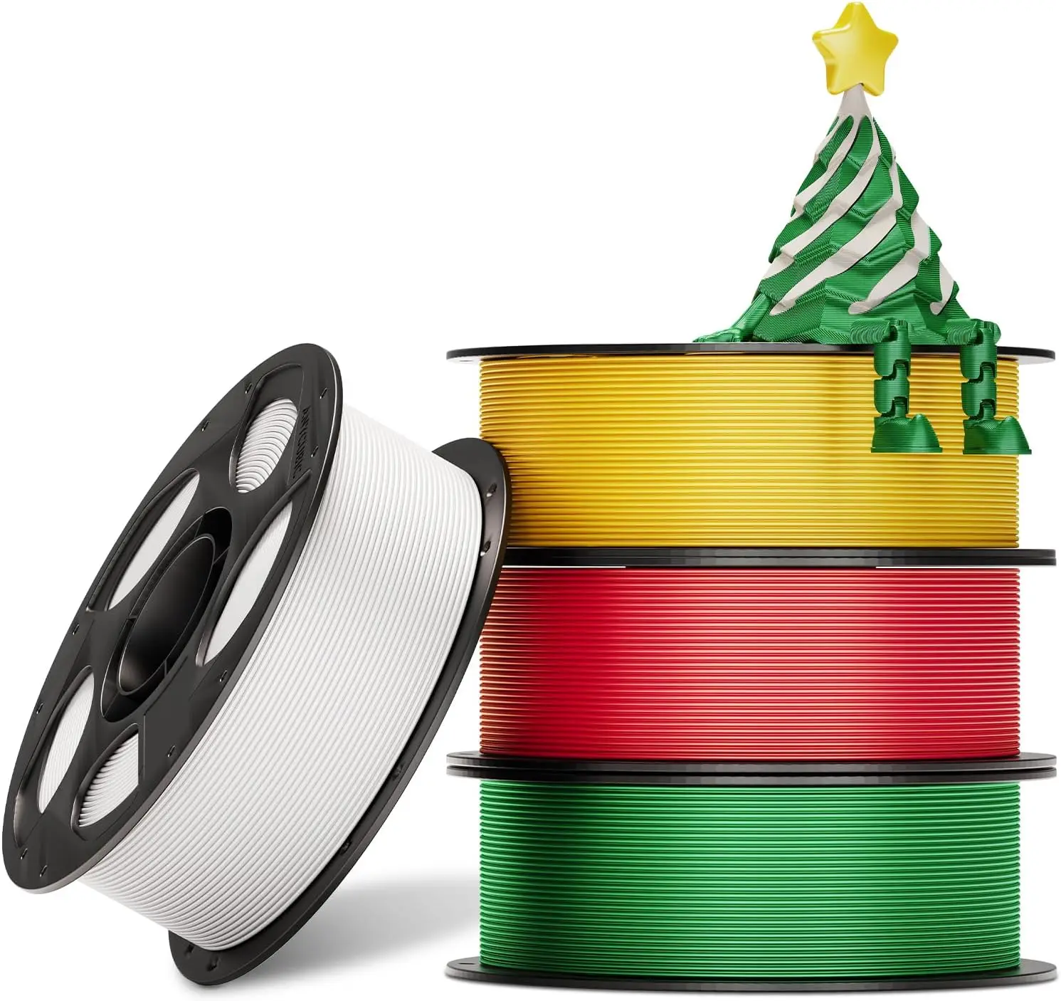 

Silk PLA Bundle 4KG, 1.75mm Filament +/-0.02mm, Shiny Green White Gold Red, Reusable Spool