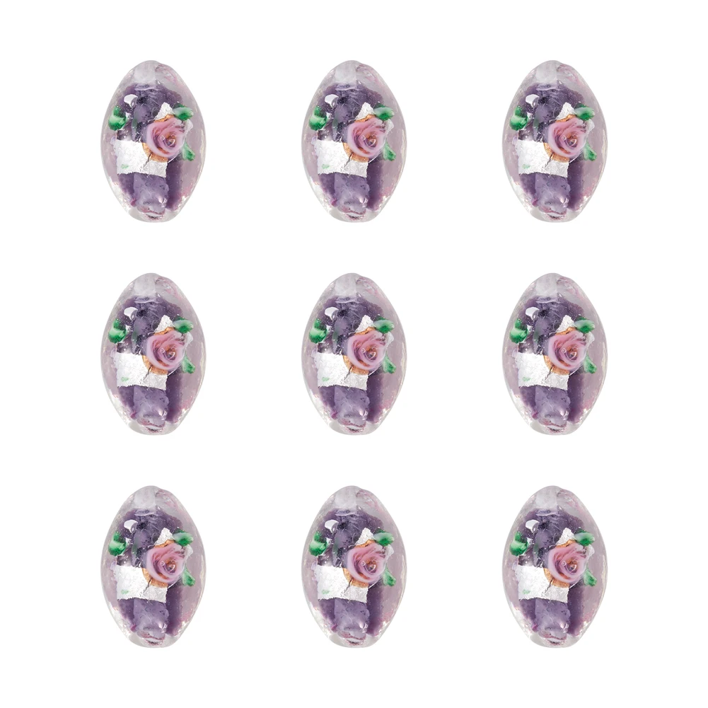 10pcs Handmade Silver Foil Lampwork Beads  Inner Flower Color Rice Spacer Beads For Jewelry Making Earring Necklace Supplies