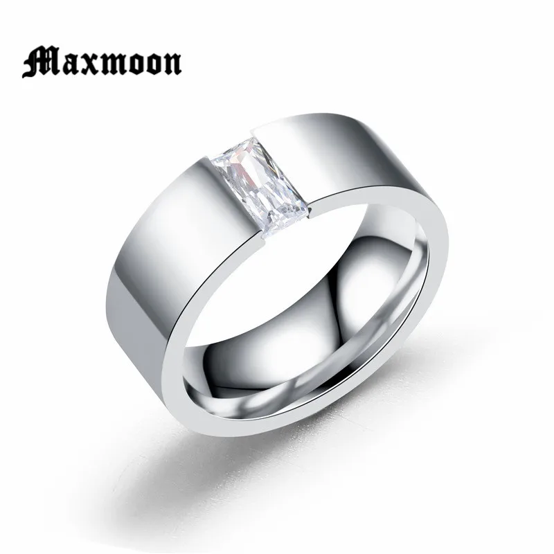 Maxmoon CZ Zircon Ring for Men Women  Silver Color Stainless Steel Engagement Anniversary dropshipping