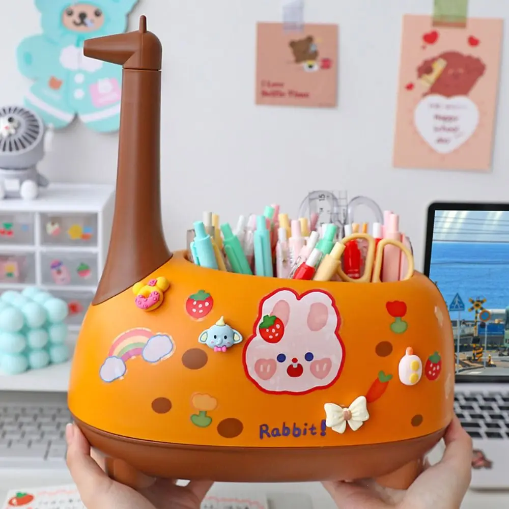 Creative Giraffe Pen Holder Large Capacity Set Firmly Pen Container Plastic Cartoon Makeup Brush Holder Office