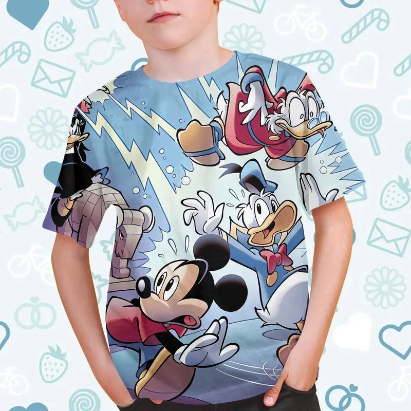 2024 Summer Casual Disney Mickey Mouse Donald Duck 3d Print Tshirt Boys Girls T-Shirt Children Streetwear Tee Tops Cartoon