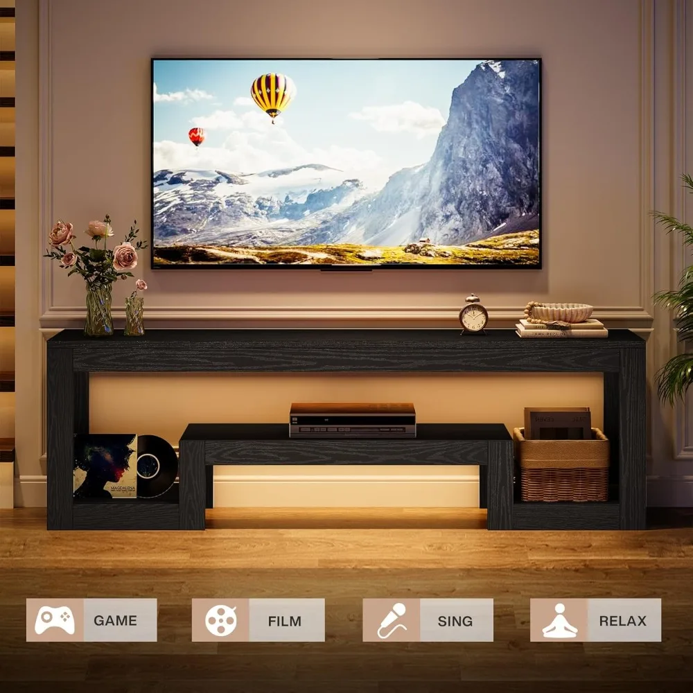 حامل تلفزيون مقاس 63 بوصة لأجهزة التلفاز مقاس 55/60/65/75 بوصة، مركز ترفيه المزرعة مع أرفف تخزين مفتوحة، شركة تلفزيون بني ريفي #2