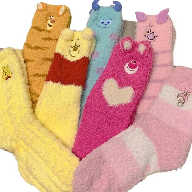 Disney Tigger Piglet Winnie the Lotso Pooh simple cute creative cartoon embroidery soft comfortable warm plush mid-calf socks