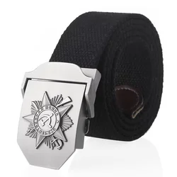 Men Soviet Canvas Belt 3D Great Patriotic War Memorial Metal Buckle Tactical Belts CCCP Army Male Strap Jeans Waistband