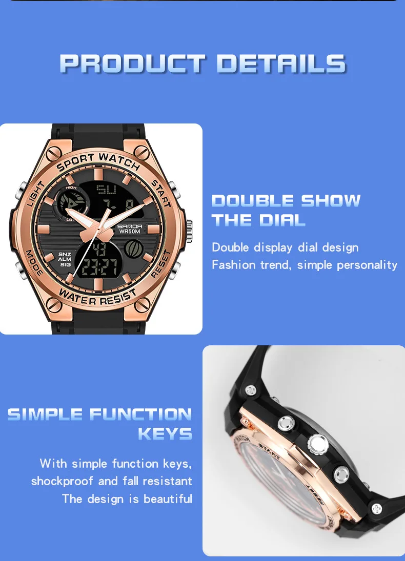 Hot Sale Sanda 6067 Fashion Relogio For Teenagers Girls TPU Strap Waterproof Digital Analog Display Alarm Mode Women Watch