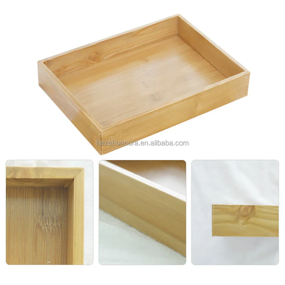 Sustainable Natural Bamboo Wooden Modern Single Compartment Multifunctional Storage Tray Box 1-2L Capacity for Bathroom Desk