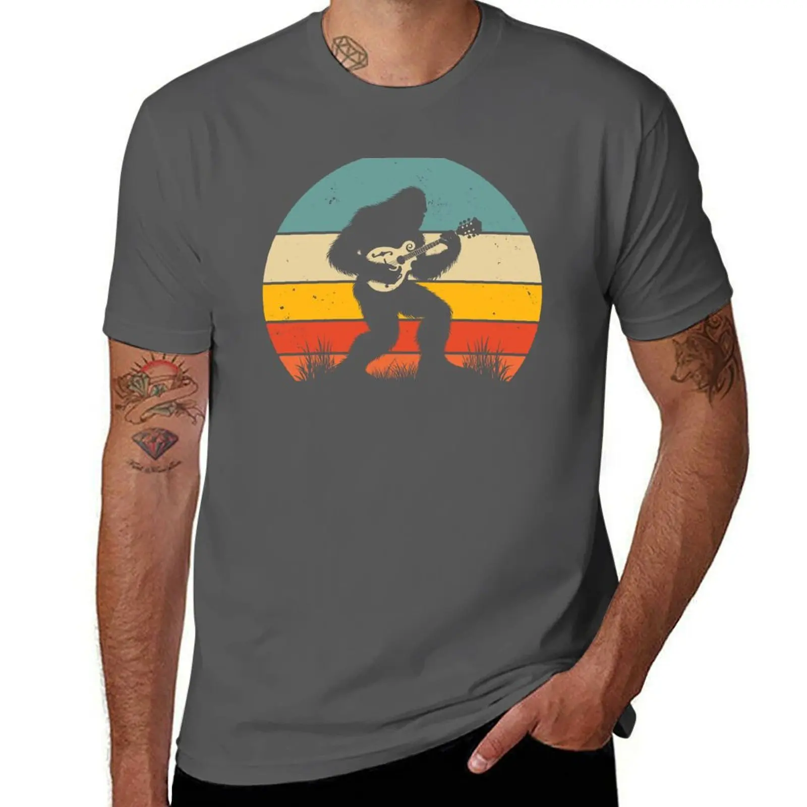 

Bigfoot Sasquatch Playing Mandolin Vintage Music Lover T-Shirt Moisture Wicking Quick Dry Tee
