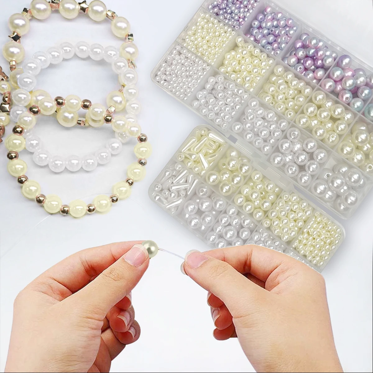 

ABS Imitation Pearl Beads Multi-Size Round Bead Set - DIY Jewelry Making for Necklace Bracelet Earrings Accessories