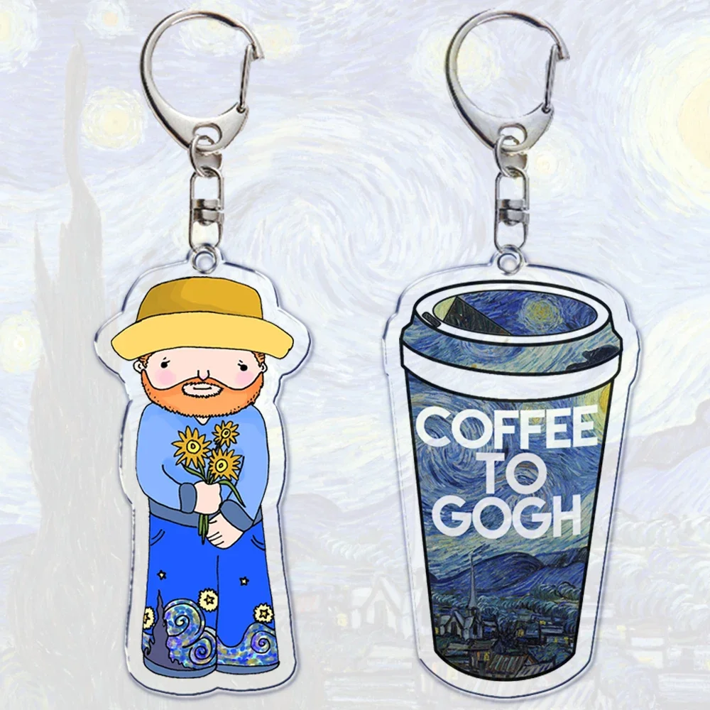 Impressionism Vincent Van Gogh ArtKeychain The Starry Night Sunflowers Key Chain for Accessories Bag Pendant Ring Jewelry Gifts