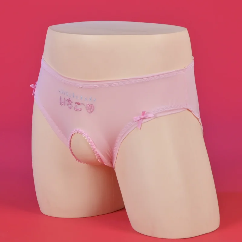 Damskie seksowne majtki, japońskie majtki biodrówki, jedwabiste, śliskie majtki, elastyczne majtki z otwartym kroczem, prześwitująca bielizna sissy.