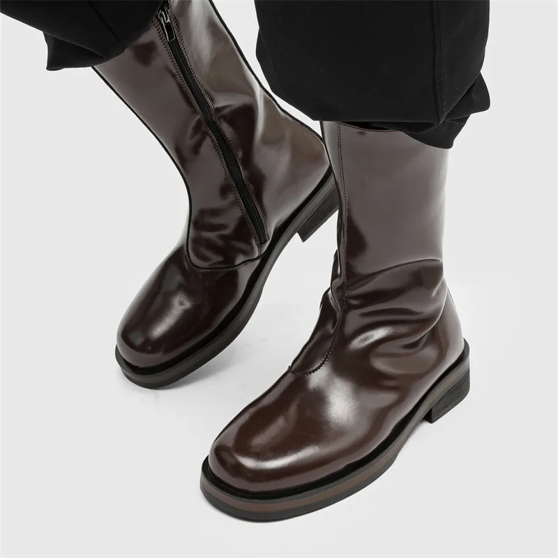 England style men fashion high motorcycle boots black brown natural leather shoes cowboy platform boot cool long knight botas