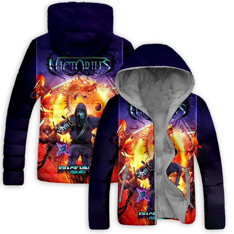 Casaco Victorius Banda Down-Cheio com Zíper, Moletons com capuz, 3D Impresso Hoody, Harajuku Hoody Tops, Roupas da moda, Novo