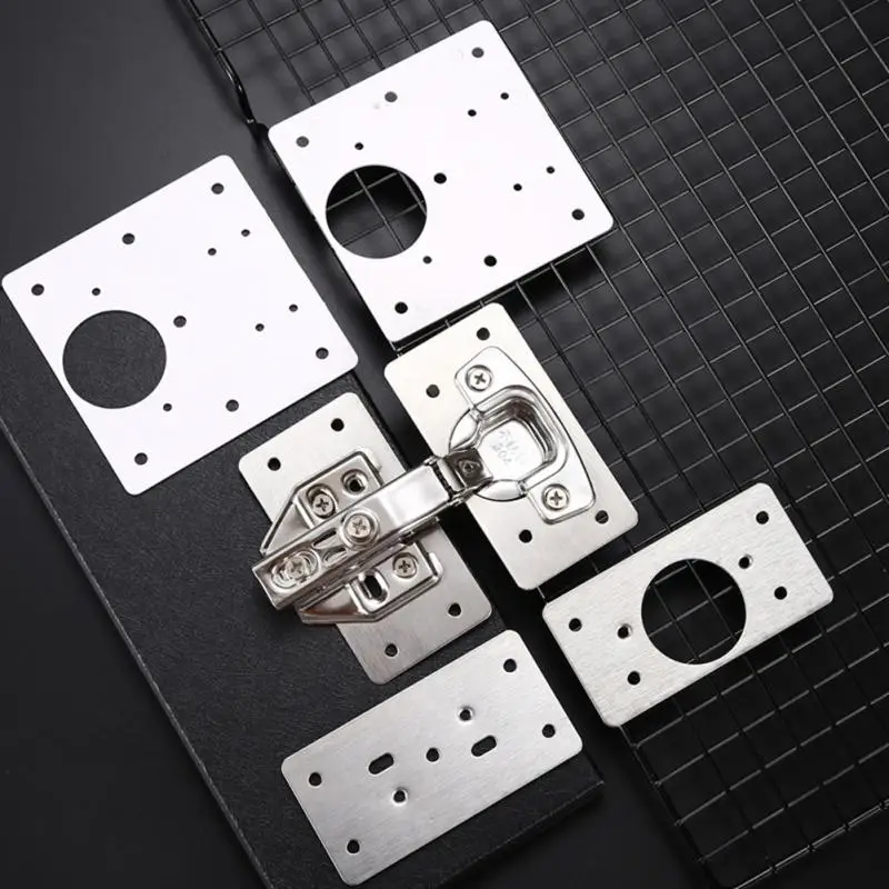 Stainless Steel Hinge Fixing Plate Kit Cabinet Door Hinge Repair Plate Bracket with Mounting Screw for Kitchen Furniture