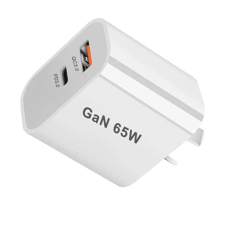 Cargador rápido USB-C para teléfono, 65W, GaN PD QC3.0 tipo C, doble poste, enchufe UE/AU/EE. UU./Reino Unido, adaptador de bloque de carga de pared Universal para iPhone 13
