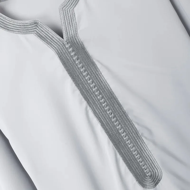 Men's Kaftan Jubah Muslim Robe Short Sleeve Embroidered Arab Ethnic Style Men's IslamicClothing