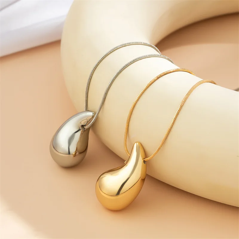 New Fashion Gold Color Necklace For Women Jewelry Metal Vintage Waterdrop Pendant Necklace Birthday Gift