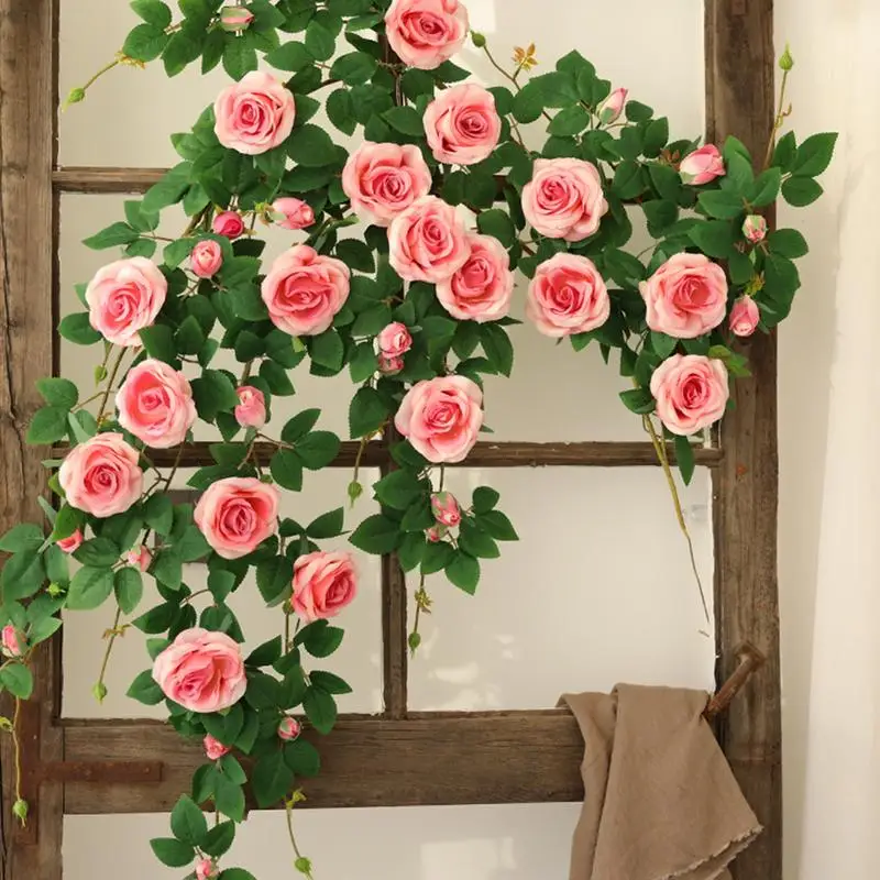 Rosa Artificial, plantas falsas, decoración de vid, rosas colgantes de pared, accesorios de decoración del hogar, telón de fondo, corona decorativa de boda