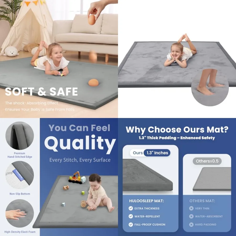 

Baby Play Mat for Floor, 1.3 Thick Memory Foam Tummy Time Mat, Soft Coral Velvet Nursery Rug, Large Non Slip for Crawling, Todd