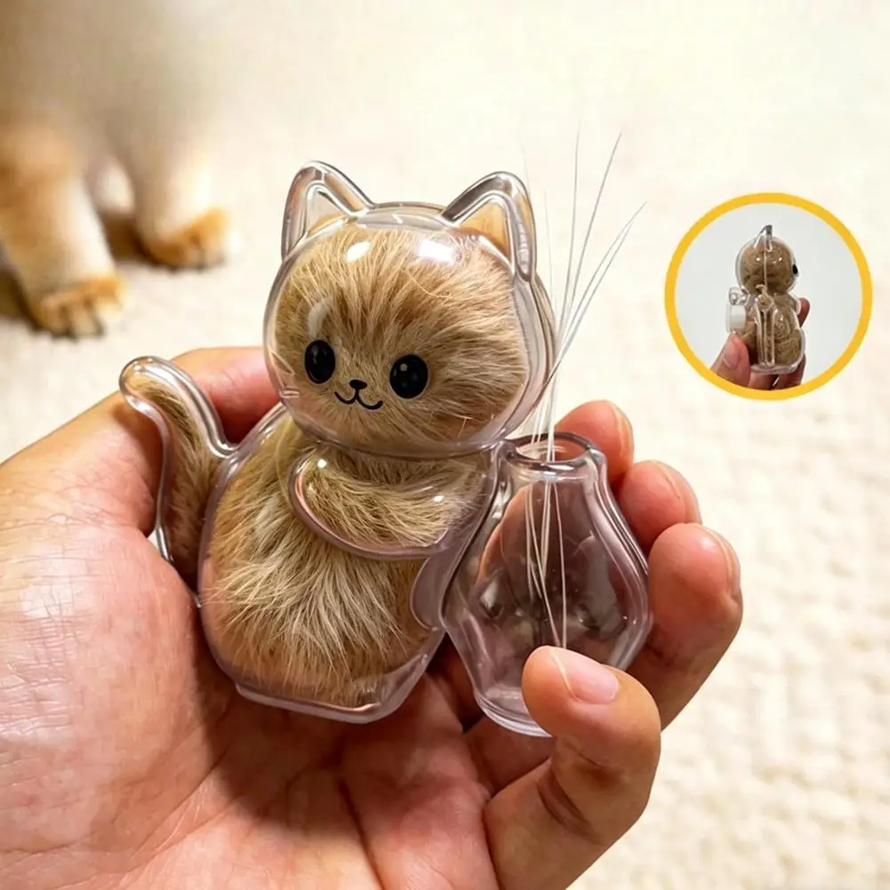 Cat Whisker Storage Refrigerator Magnet Cartoon-Style Transparent Cat Hair Storage Memorial Box with Cat-Shaped Vase Decor