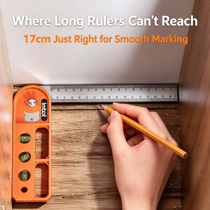 17cm Multi-function Angle Ruler with Level Meter Stainless Steel Marking Positioning Measuring Ruler Foldable Woodworking Tool