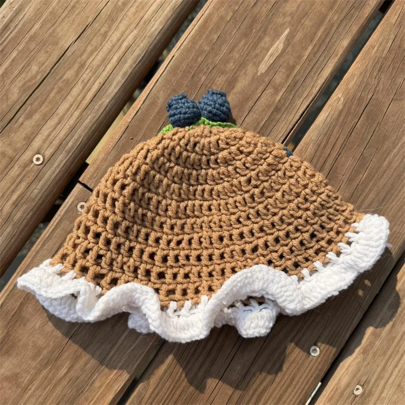 Winter Warm Children Fisherman Hat Handmade crocheted Blueberry decoration For children Girls boys autumn Winter windproof hat