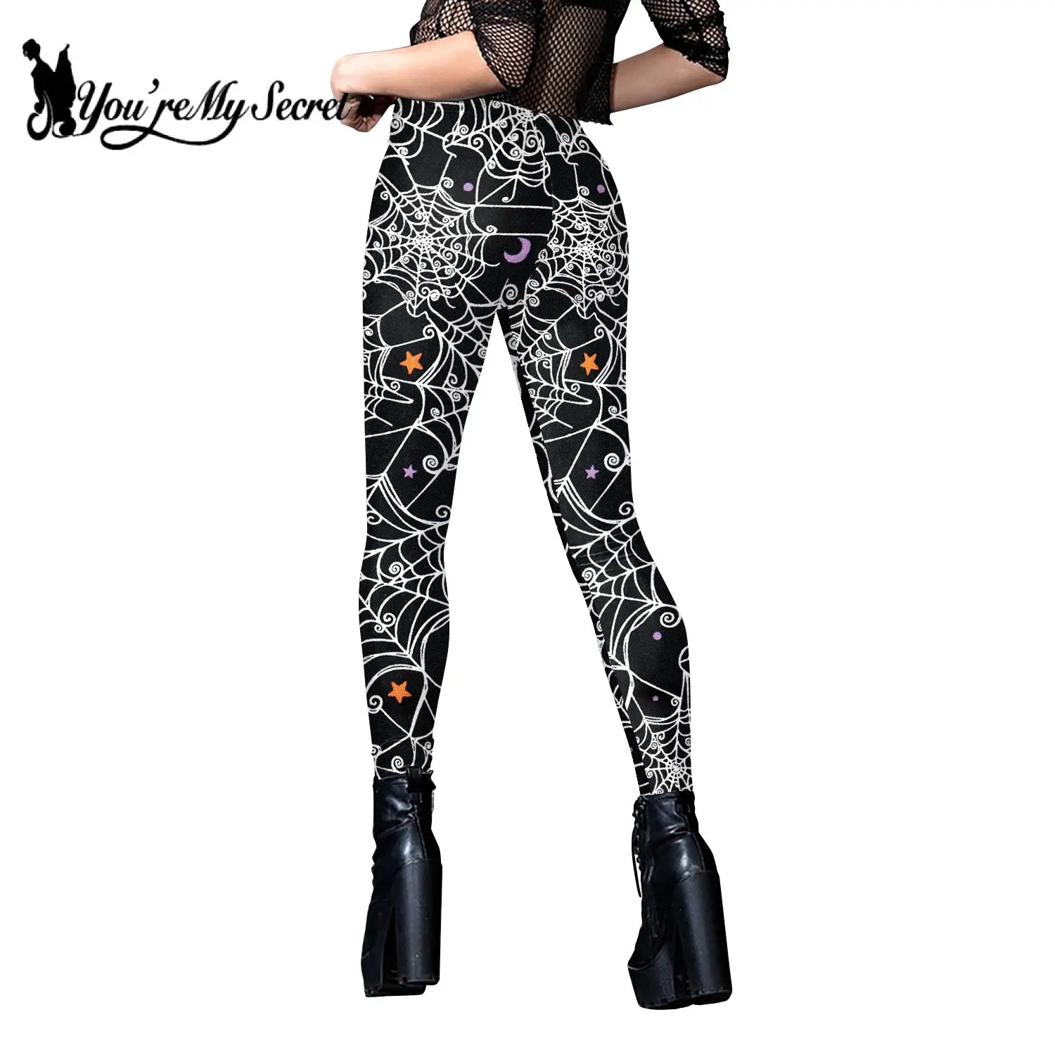 [You're My Secret] New Halloween 12% Spandex Skull Digital 3D Print Adult Woman Sexy Stretch Pant Slim High Waist Leggings