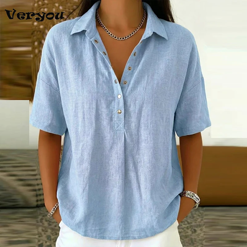 

Летние однотонные повседневные свободные рубашки для женщин, винтажные оверсайз рубашки и блузки, модные женские топы, свободные рубашки для повседневной носки