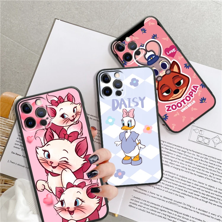 Disney Marie Cat Judy für iPhone 15 14 13 12 11 xs xr x 8 7 se pro max plus Mini schwarz zurück Handy hülle