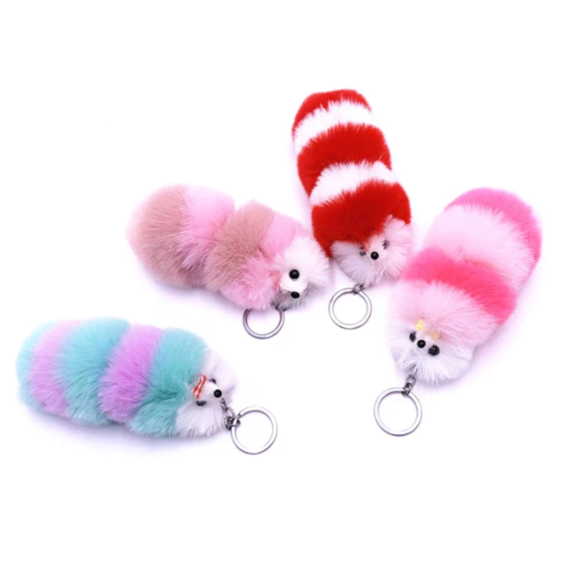 1Pc Colorful Cute Fluffy Fox Ball Key Chain Rings Pompom Fake Fur Charm Keychain Car Bag Key Ring