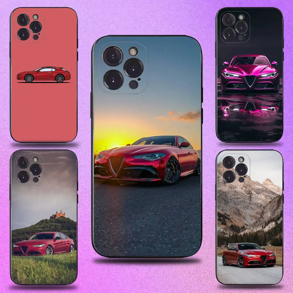 

A- Alfa-es Cool R-Romeos Car Phone Case For iPhone 16,15,14,13,12,11 Plus,Pro Max,XS,X,XR,SE,Mini,8,7,Soft Silicone Black Cover