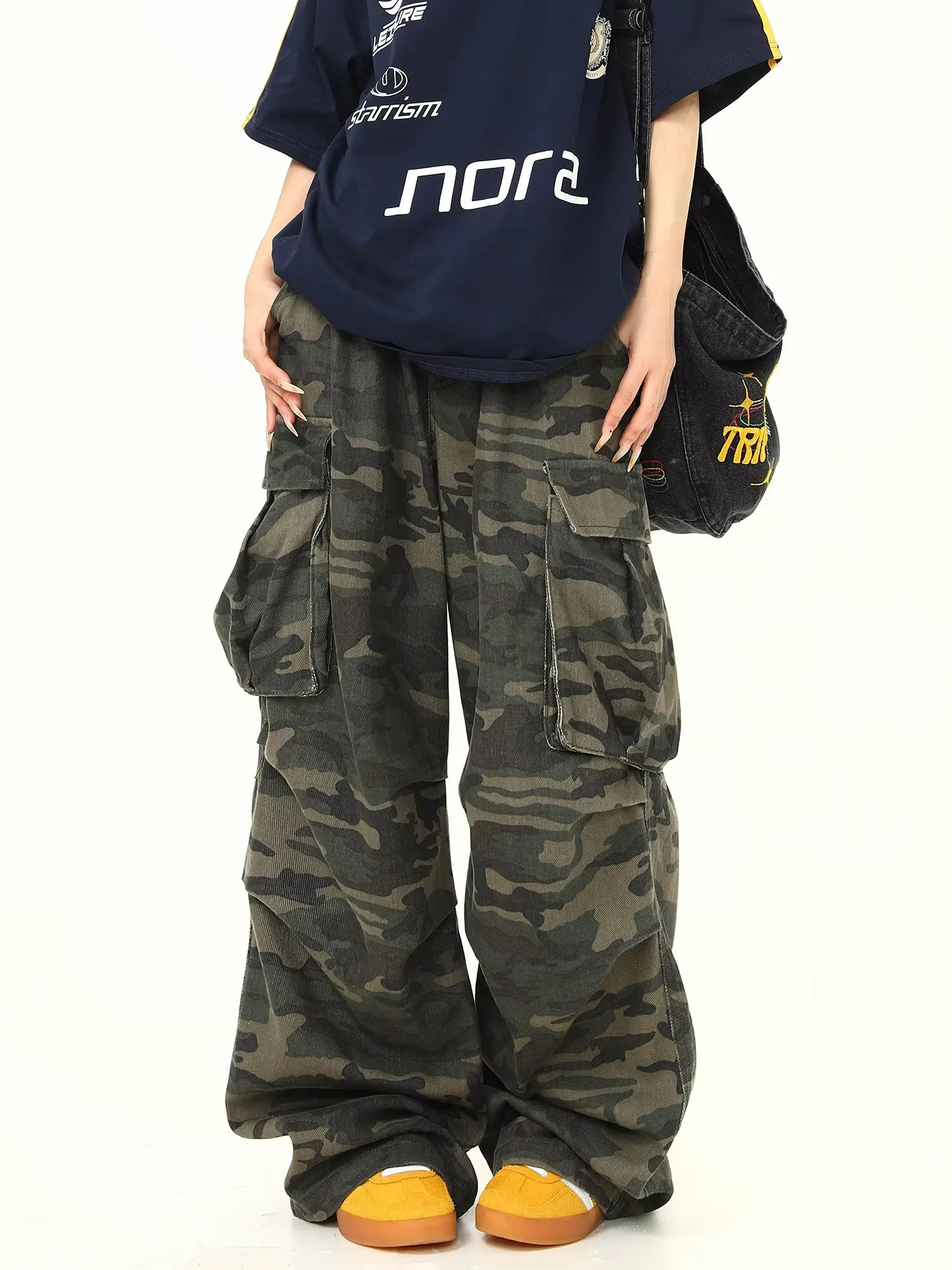 Camouflage Jeans Women Y2K Hip Hop Vintage High Waisted Jeans Straight Streetwear Casual Loose Large Size Wide Leg Denim Pants