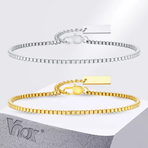 Vnox 패션 조정 가능한 유니섹스 박스 체인 팔찌, 슬림 2mm 스퀘어 박스 링크 손목 밴드, 심플 클래식 남성 여성 팔찌