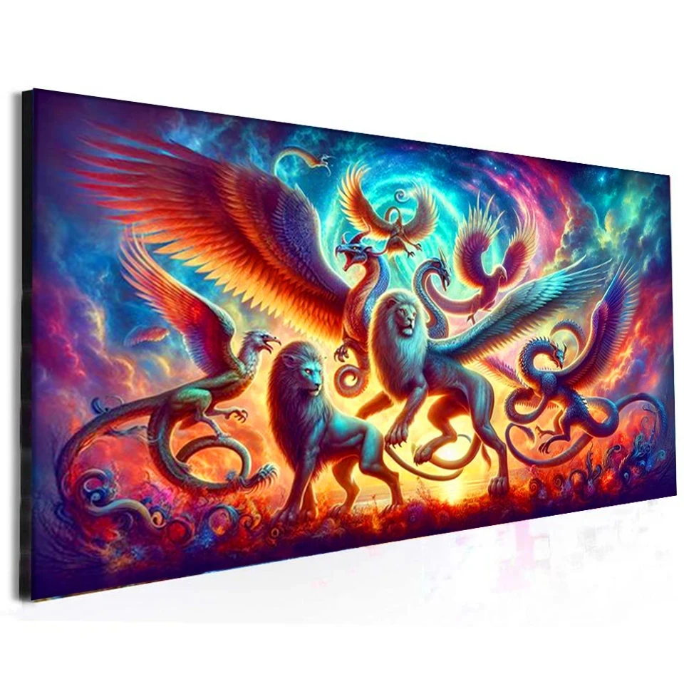 Flying Lion Dragon Phoenix Diamond Painting New 2025 DIY Full Square Round Diamond Mosaic Jewelry Cross Stitch Art Home Decor