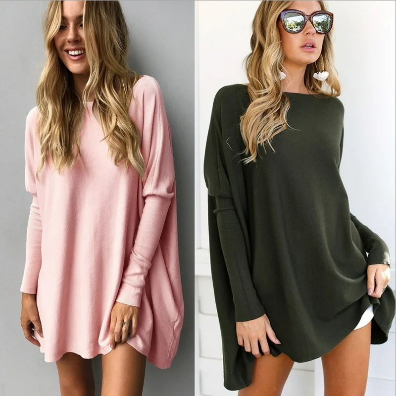 

Spring Autumn Mid Length Solid Colors T Shirts Women Oversized O Neck Long Sleeve Tops New Casual Loose Tees All Match Homewear